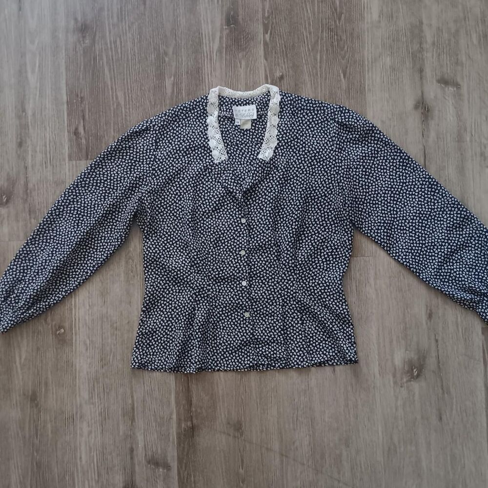 Vintage Peters & Ashley button up womens 12 floral lace collar grannycore 1950s